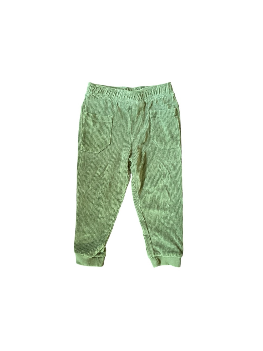 Kids Light Green Corduroy Jogger Pants with Patch Pockets